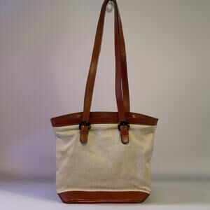 VTG Talbots Brown Genuine Leather Trim Bag Woven Satchel Shoulder Bag Handbag